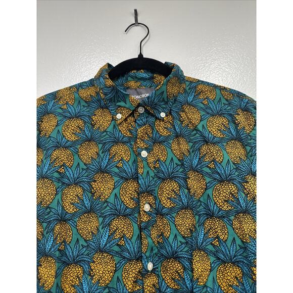 BONOBOS Pineapple Fields Riviera Print Slim Fit Shirt Size Medium Short Sleeve - Picture 2 of 7